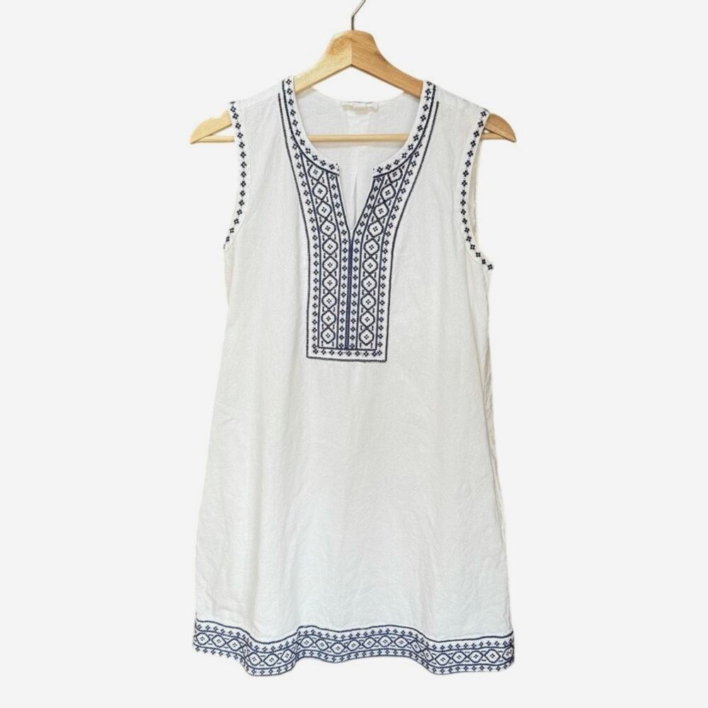 Beach Lunch Lounge White Cotton Embroidered Sheath Dress Sz M